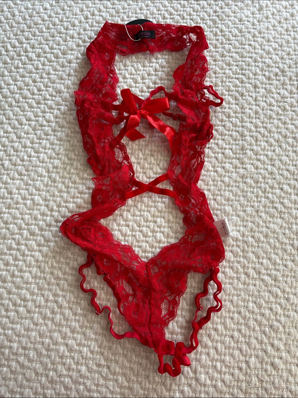Avid Love Red Lace Bow-Front Teddy Bodysuit - Women Intimates